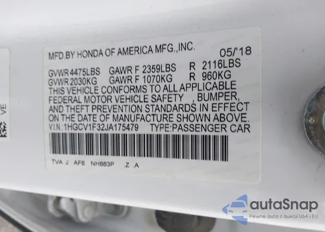 2018 Honda Accord Sport из США, поврежденный, VIN 1HGCV1F32JA175479